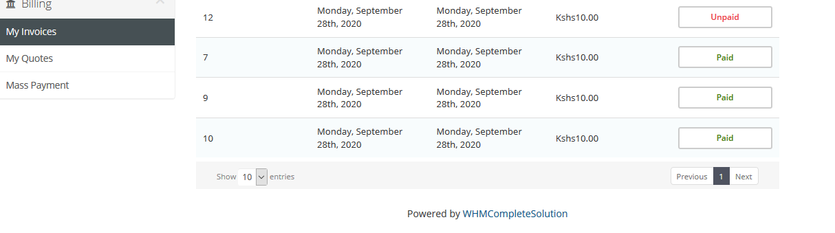 WHMCS invoices paid via Lipa na Mpesa payment gateway